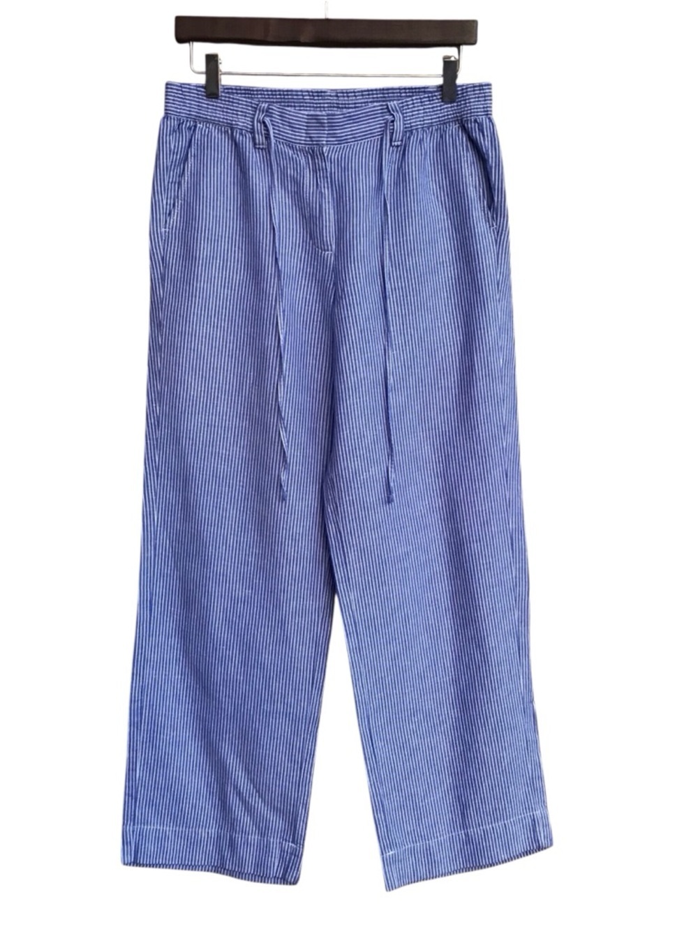 Talbots The Easy Drawstring Blue White Striped Linen Blend Pants Size 8P